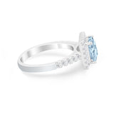 Halo Princess Cut Wedding Ring Simulated Cubic Zirconia 925 Sterling Silver