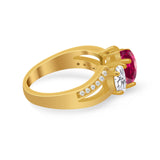 3 Stone Oval Wedding Ring Simulated Cubic Zirconia 925 Sterling Silver
