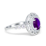 Oval Vintage Art Deco Halo Wedding Engagement Bridal Ring Round Simulated Cubic Zirconia 925 Sterling Silver