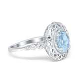 Oval Vintage Art Deco Halo Wedding Engagement Bridal Ring Round Simulated Cubic Zirconia 925 Sterling Silver