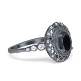 Oval Vintage Art Deco Halo Wedding Engagement Bridal Ring Round Simulated Cubic Zirconia 925 Sterling Silver
