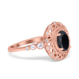 Oval Vintage Art Deco Halo Wedding Engagement Bridal Ring Round Simulated Cubic Zirconia 925 Sterling Silver