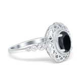 Oval Vintage Art Deco Halo Wedding Engagement Bridal Ring Round Simulated Cubic Zirconia 925 Sterling Silver