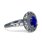 Oval Vintage Art Deco Halo Wedding Engagement Bridal Ring Round Simulated Cubic Zirconia 925 Sterling Silver