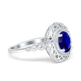 Oval Vintage Art Deco Halo Wedding Engagement Bridal Ring Round Simulated Cubic Zirconia 925 Sterling Silver