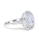 Oval Vintage Art Deco Halo Wedding Engagement Bridal Ring Round Simulated Cubic Zirconia 925 Sterling Silver