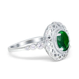 Oval Vintage Art Deco Halo Wedding Engagement Bridal Ring Round Simulated Cubic Zirconia 925 Sterling Silver
