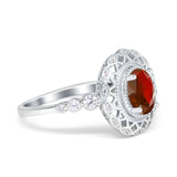 Oval Vintage Art Deco Halo Wedding Engagement Bridal Ring Round Simulated Cubic Zirconia 925 Sterling Silver