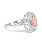 Oval Vintage Art Deco Halo Wedding Engagement Bridal Ring Round Simulated Cubic Zirconia 925 Sterling Silver