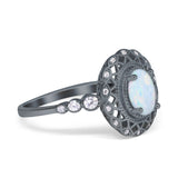 Oval Vintage Art Deco Halo Wedding Engagement Bridal Ring Round Simulated Cubic Zirconia 925 Sterling Silver