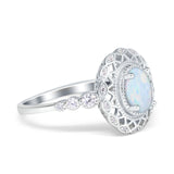 Oval Vintage Art Deco Halo Wedding Engagement Bridal Ring Round Simulated Cubic Zirconia 925 Sterling Silver