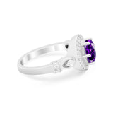 Halo Engagement Ring Simulated Cubic Zirconia 925 Sterling Silver
