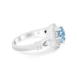 Halo Engagement Ring Simulated Cubic Zirconia 925 Sterling Silver