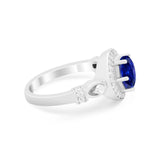 Halo Engagement Ring Simulated Cubic Zirconia 925 Sterling Silver