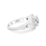 Halo Engagement Ring Simulated Cubic Zirconia 925 Sterling Silver