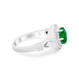 Halo Engagement Ring Simulated Cubic Zirconia 925 Sterling Silver