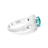 Halo Engagement Ring Simulated Cubic Zirconia 925 Sterling Silver
