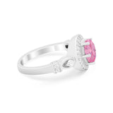 Halo Engagement Ring Simulated Cubic Zirconia 925 Sterling Silver