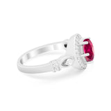 Halo Engagement Ring Simulated Cubic Zirconia 925 Sterling Silver