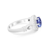 Halo Engagement Ring Simulated Cubic Zirconia 925 Sterling Silver