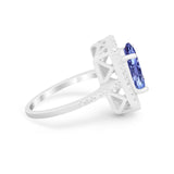 Halo Oval Simulated Cubic Zirconia 925 Sterling Silver Engagement Ring