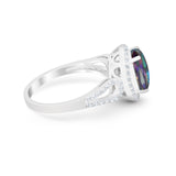 Halo Art Deco Engagement Ring Round Simulated Cubic Zirconia 925 Sterling Silver