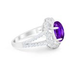 Vintage Style Oval Engagement Ring Round Simulated CZ 925 Sterling Silver