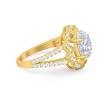 Vintage Style Oval Engagement Ring Round Simulated CZ 925 Sterling Silver