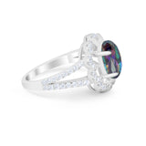 Vintage Style Oval Engagement Ring Round Simulated CZ 925 Sterling Silver