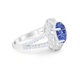 Vintage Style Oval Engagement Ring Round Simulated CZ 925 Sterling Silver