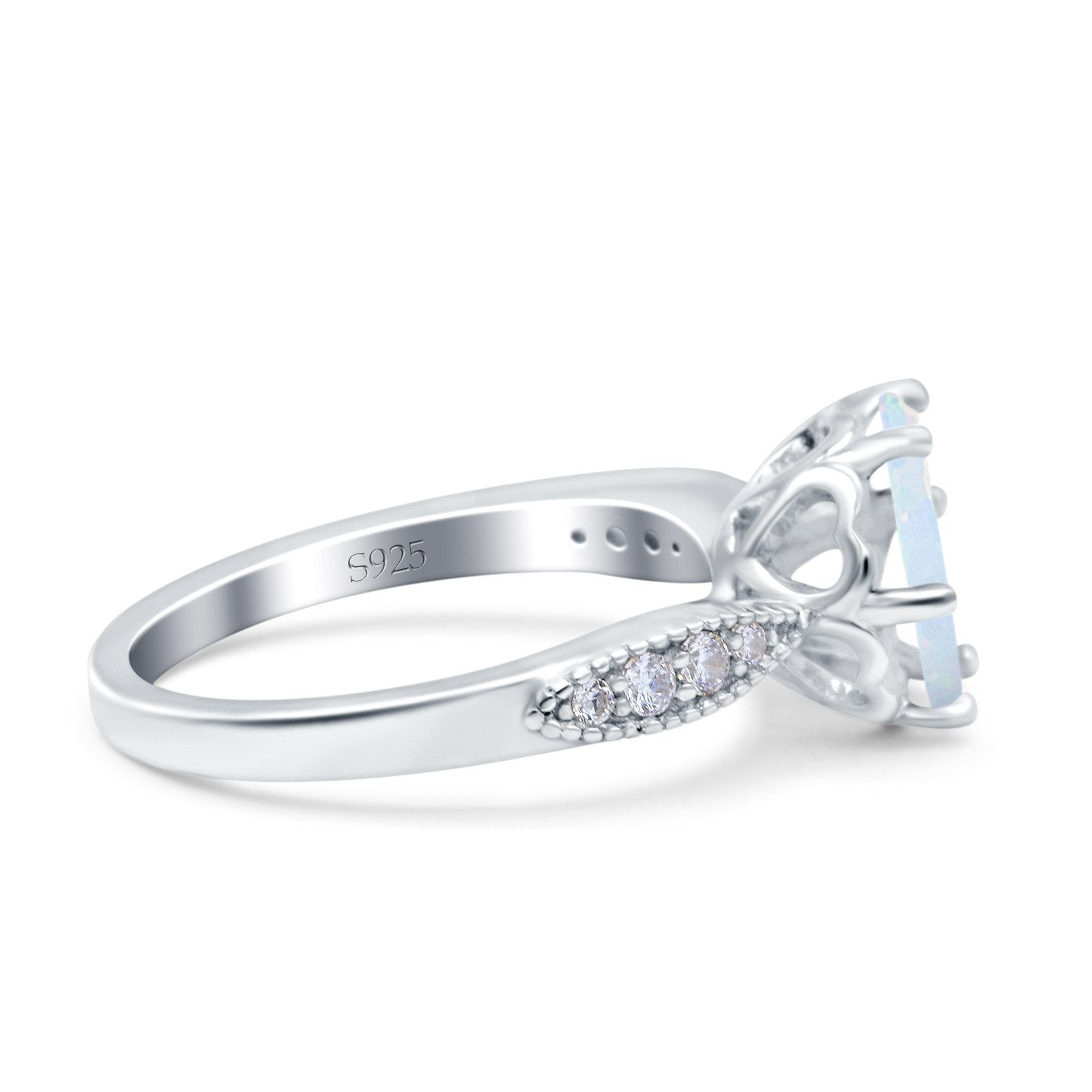 Art Deco Wedding Engagement Bridal Ring Round Simulated Cubic Zirconia 925 Sterling Silver