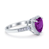 Halo Heart Promise Ring Simulated Cubic Zirconia 925 Sterling Silver