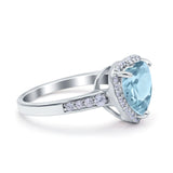 Halo Heart Promise Ring Simulated Cubic Zirconia 925 Sterling Silver
