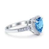 Halo Heart Promise Ring Simulated Cubic Zirconia 925 Sterling Silver