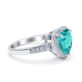 Halo Heart Promise Ring Simulated Cubic Zirconia 925 Sterling Silver