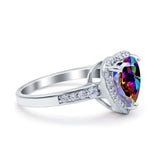 Halo Heart Promise Ring Simulated Cubic Zirconia 925 Sterling Silver