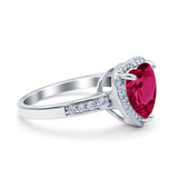 Halo Heart Promise Ring Simulated Cubic Zirconia 925 Sterling Silver