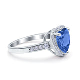 Halo Heart Promise Ring Simulated Cubic Zirconia 925 Sterling Silver