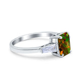 Art Deco Wedding Ring Emerald Cut Simulated Cubic Zirconia 925 Sterling Silver