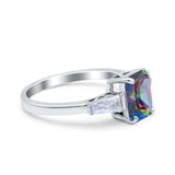 Art Deco Wedding Ring Emerald Cut Simulated Cubic Zirconia 925 Sterling Silver