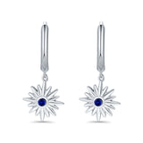 Starburst LeverBack Earrings Hoop Huggie Design Simulated Cubic Zirconia 925 Sterling Silver (40mm)