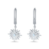 Starburst LeverBack Earrings Hoop Huggie Design Simulated Cubic Zirconia 925 Sterling Silver (40mm)