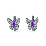 Butterfly Marquise Lever Back Earrings Hoop Huggie Design Simulated CZ 925 Sterling Silver (12mm)