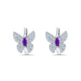 Butterfly Marquise Lever Back Earrings Hoop Huggie Design Simulated CZ 925 Sterling Silver (12mm)