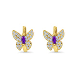 Butterfly Marquise Lever Back Earrings Hoop Huggie Design Simulated CZ 925 Sterling Silver (12mm)