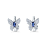 Butterfly Marquise Lever Back Earrings Hoop Huggie Design Simulated CZ 925 Sterling Silver (12mm)