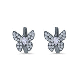 Butterfly Marquise Lever Back Earrings Hoop Huggie Design Simulated CZ 925 Sterling Silver (12mm)