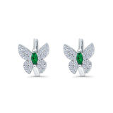 Butterfly Marquise Lever Back Earrings Hoop Huggie Design Simulated CZ 925 Sterling Silver (12mm)