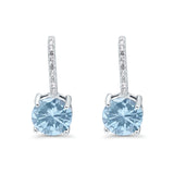 Round LeverBack Earrings Hoop Huggie Design Simulated Cubic Zirconia 925 Sterling  Silver (22mm)