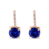 Round LeverBack Earrings Hoop Huggie Design Simulated Cubic Zirconia 925 Sterling  Silver (22mm)